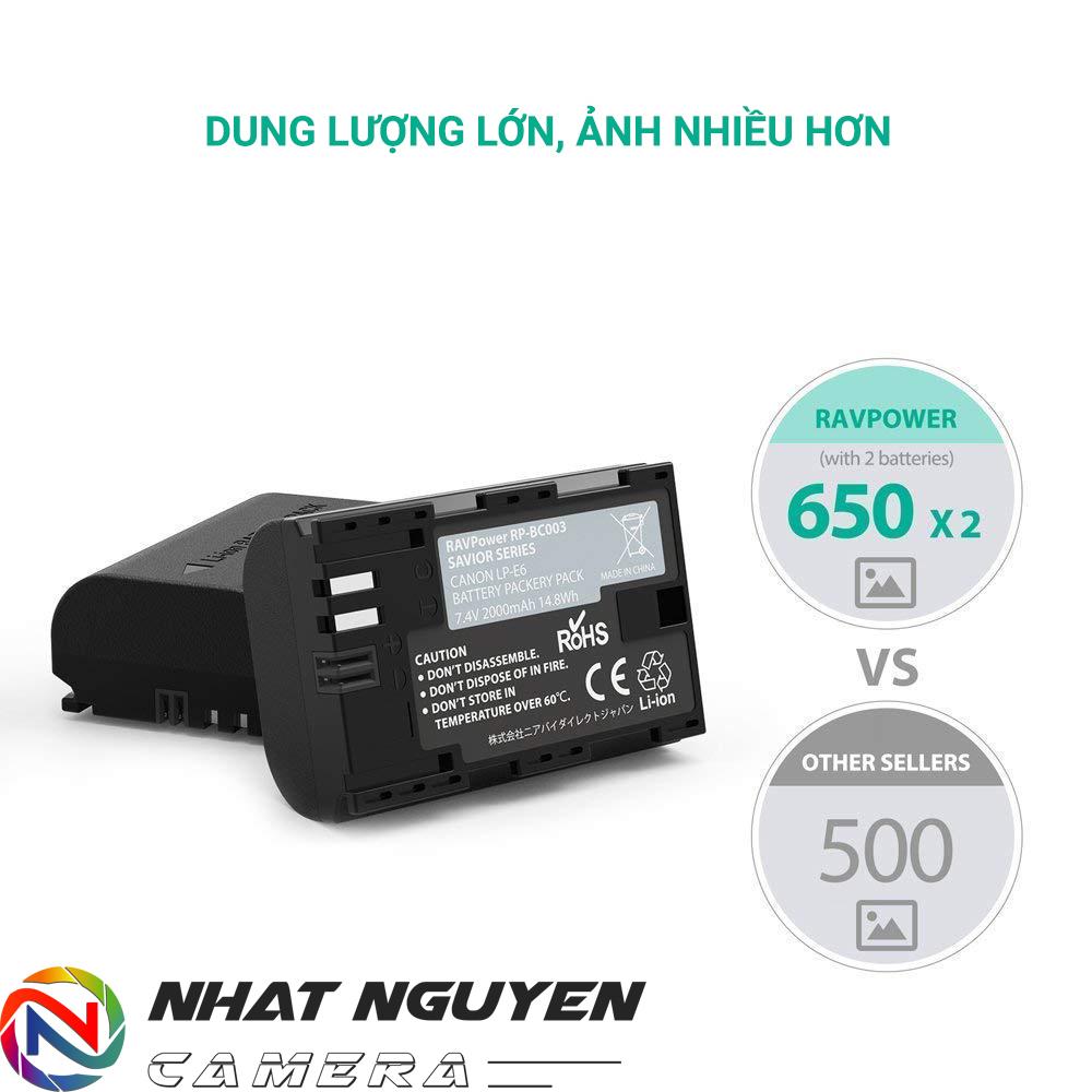 [HCM]Bộ 2 pin và 1 sạc đôi RAVPower LP-E6N  LP-E6 cho Canon