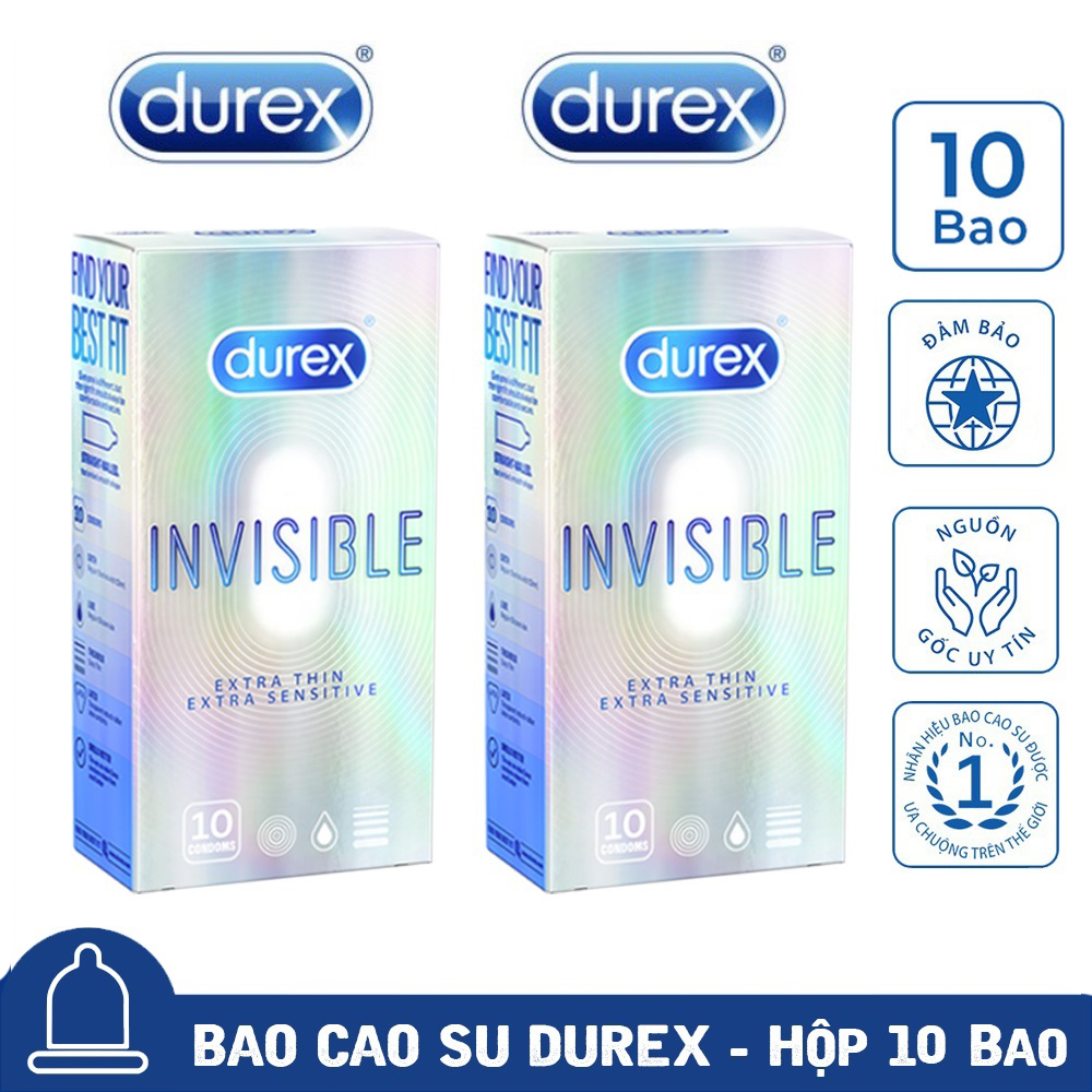 2 Hộp Bao cao su nam  Durex Invisible Extra Thin cực siêu mỏng [Che tên SP 100%]