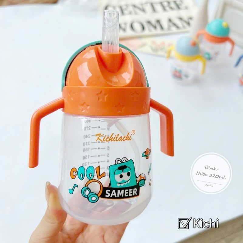 Bình tập uống nước ống hút cho bé Kichilachi Gấu 240ml