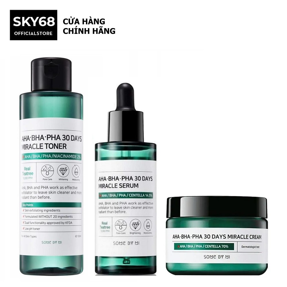 Bộ 3 sản phẩm dưỡng da giảm mụn "thần kỳ" some by mi aha-bha-pha 30 days miracle