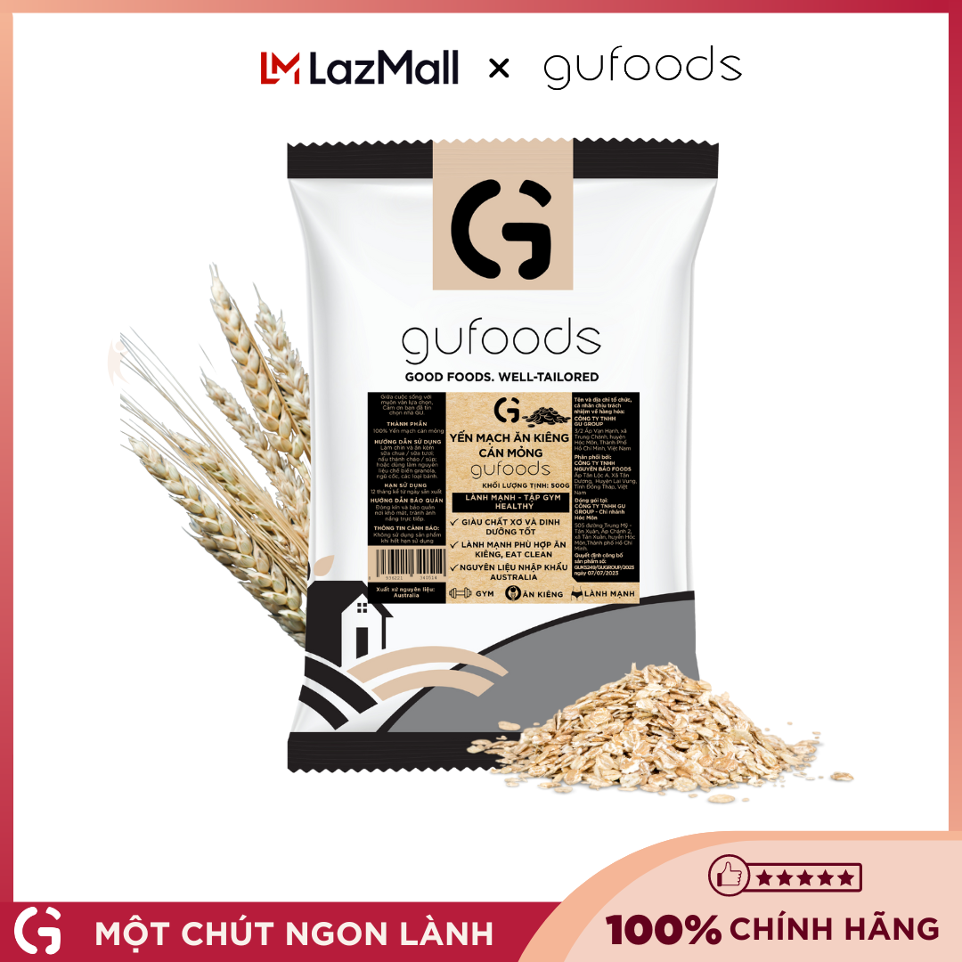 Yến Mạch Tươi Cán Mỏng (Cán Dẹt) Gufoods ( Gói 500G)