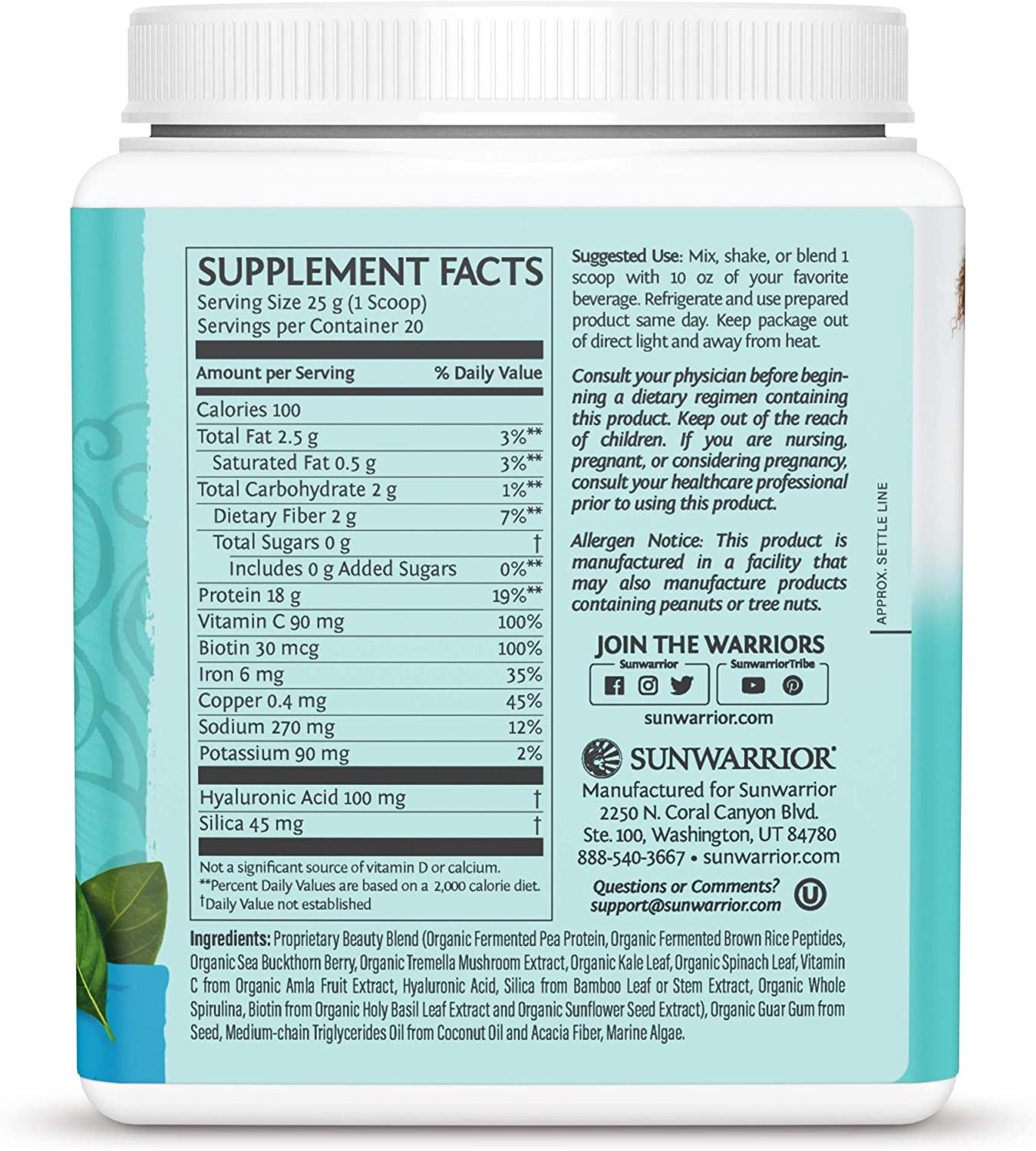 [Hoàn Tiền 15%]Bột bổ sung collagen building protein peptides Sunwarrior 500g nguyên vị