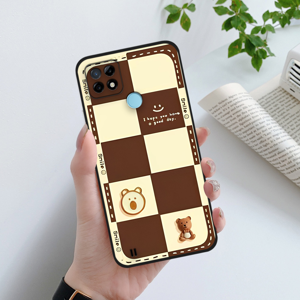 Ốp lưng Realme C21Y / Realme C25Y / Realme C21 gấu bear caro viền vuông bảo vệ camera