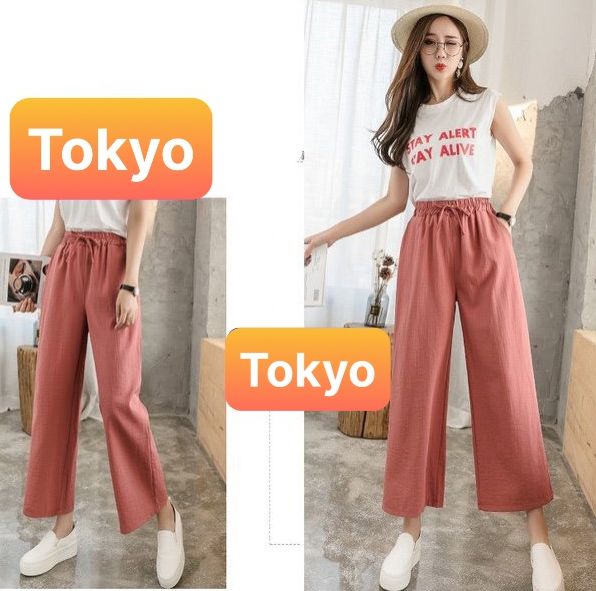 Quần ống suông rộng nữ , quần culottest chất đũi xước nhật bản cao cấp phối sang chảnh sành điệu - tokyo fashion