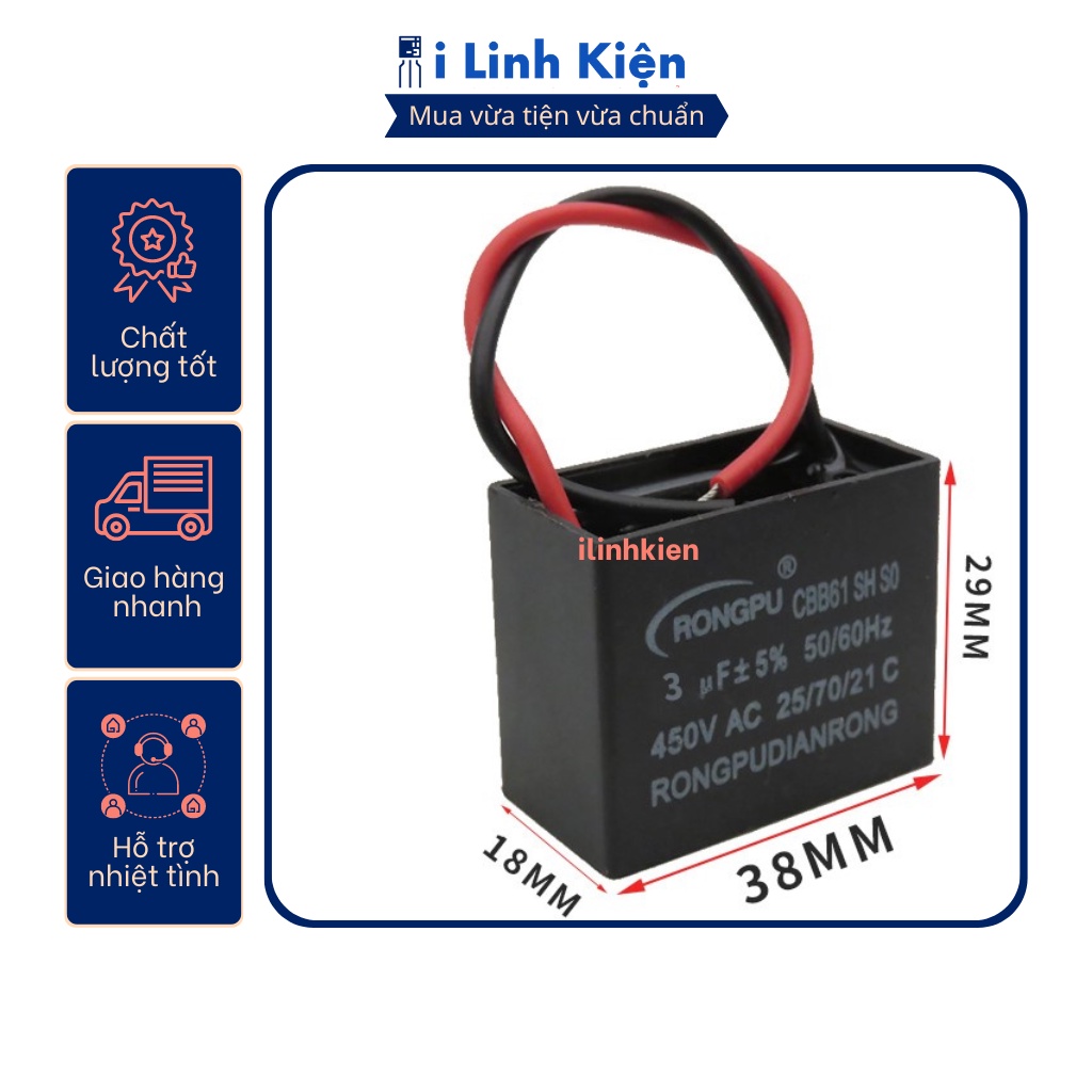 Tụ quạt 3uF dây CBB61 loại tốt