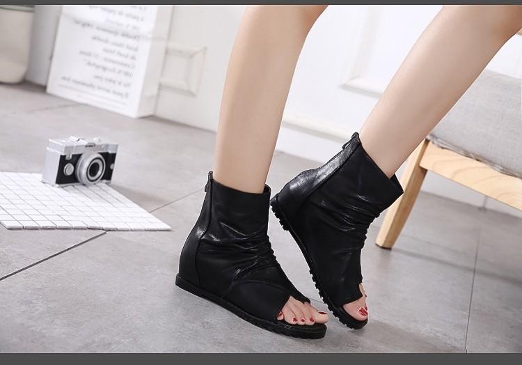 [HCM]Giày boots Nữ Chiến binh xỏ ngón da trơn cổ thấp(B02)
