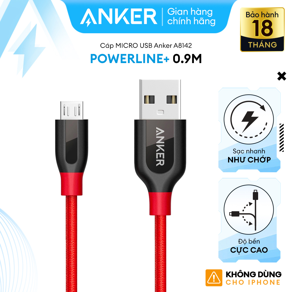 [SALE ĐẾN 50%] Cáp sạc ANKER PowerLine+ Micro USB dài 0.9m - [Có bao da] - A8142