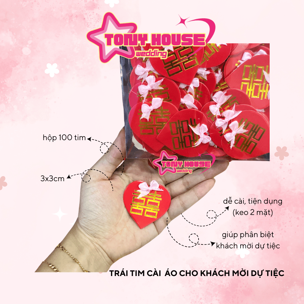 Set 100 Tim cài áo khách mời dự tiệc cưới