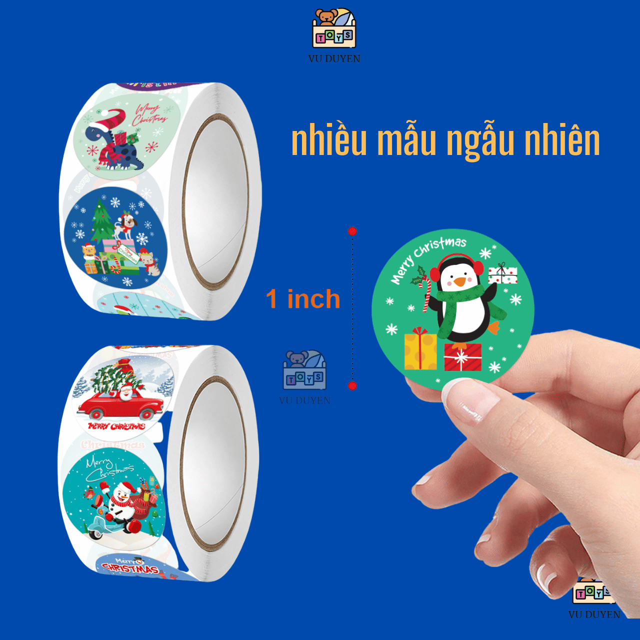 Cuộn 500 sticker giáng sinh, hình dán noel cute