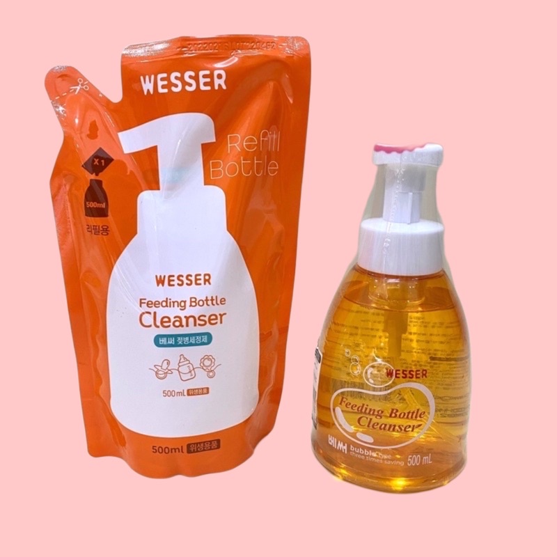 Bộ 1 chai 500ml và 1 gói nước rửa bình sữa wesser