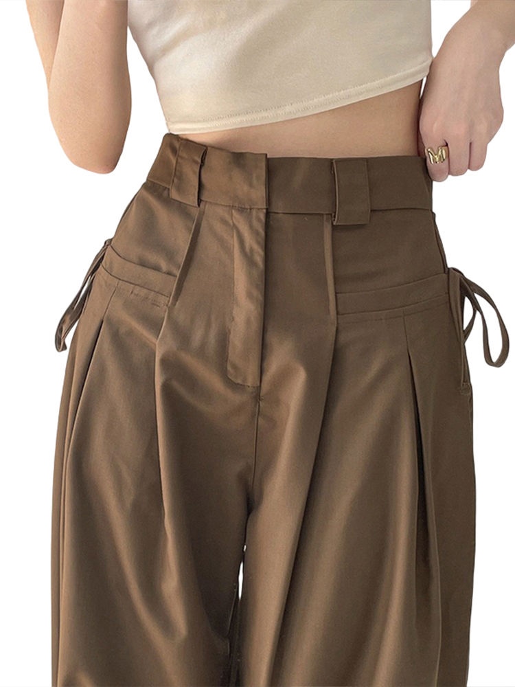 Uniqlo High-end 2023 NEW 美式工装裤子女2023新款春秋夏季薄款垂感高腰西裤运动休闲阔腿裤