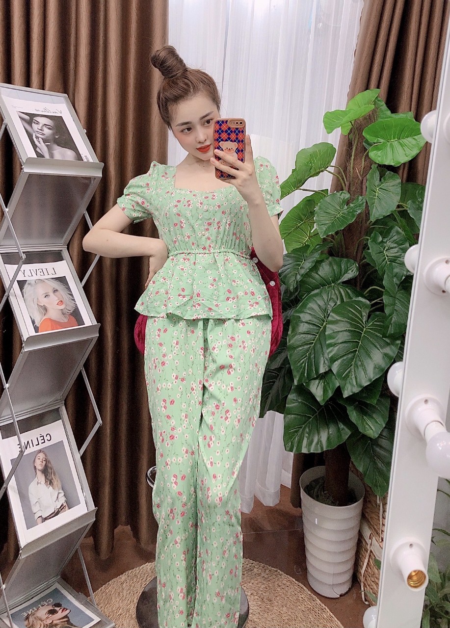 ĐỒ BỘ LỤA MẶC NHÀ-ĐỒ BỘ LỤA DÀI MẶC NHÀ ĐÍNH CÚC NGỌC TIỂU T
