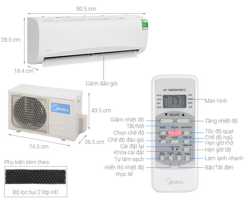 Điều hòa Midea 1 chiều 12.000BTU MSAFB-13CRN8
