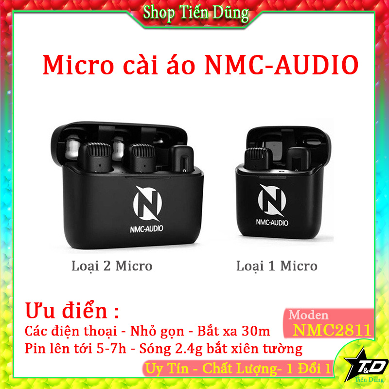 Micro cài áo không dây dành cho thu âm điện thoại NMC Audio NMC2811 chất lượng cao thu xa 30m và sóng 2.4g xiên tường