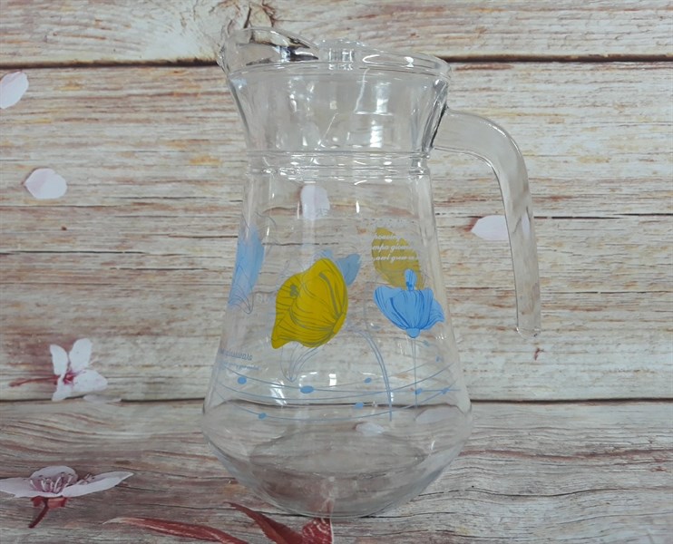 BÌNH ĐỰNG NƯỚC THỦY TINH 1300ML HỌA TIẾT DÁNG EO , TRÒN