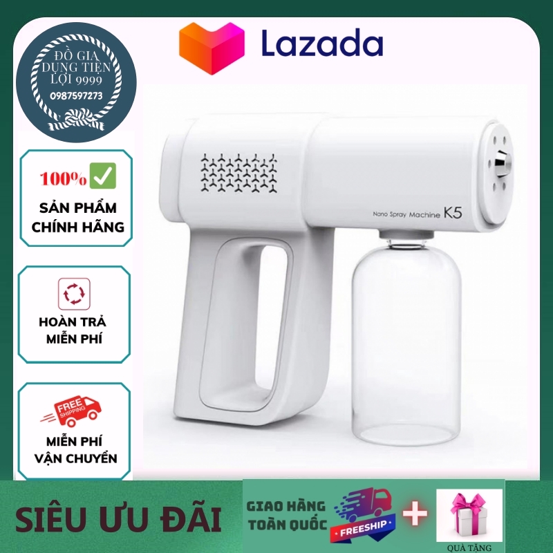 Súng xịt khử khuẩn cầm tay nano k5 , tích hợp 6 đèn uv diệt 99% vi khuẩn máy phun khử khuẩn xịt diệt virus chống vi khuẩn