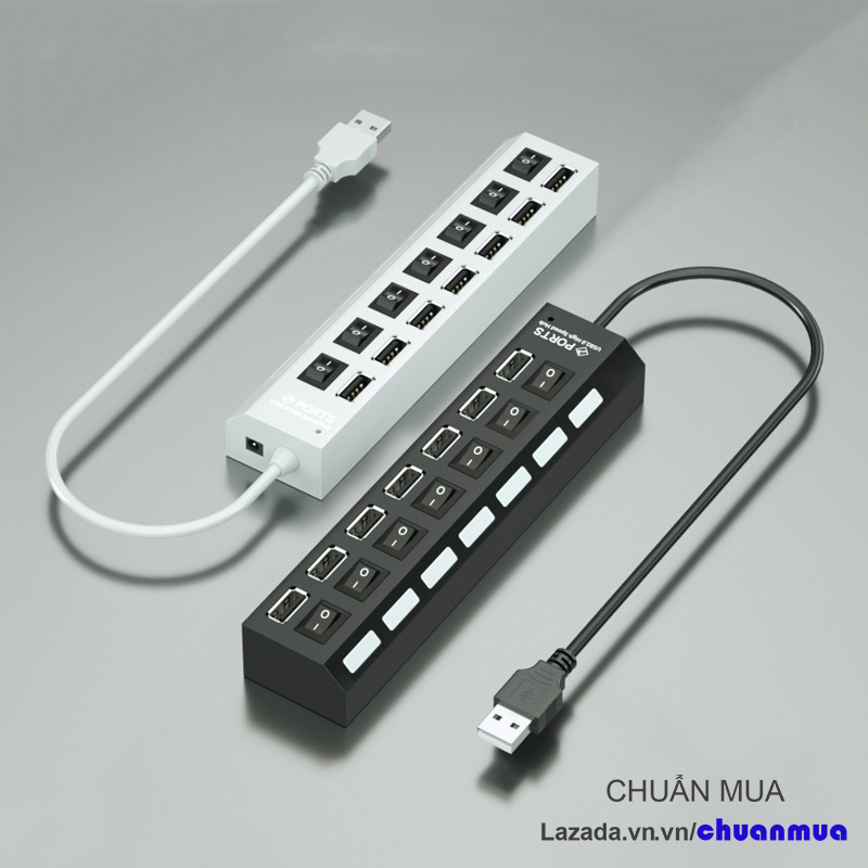 Hub USB 2.0 7 Cổng USB Mở Rộng Kết Nối đa Năng với Laptop PC USB Port Splitter ( Bộ Chia Cổng USB Có Công Tắc Đèn Led )