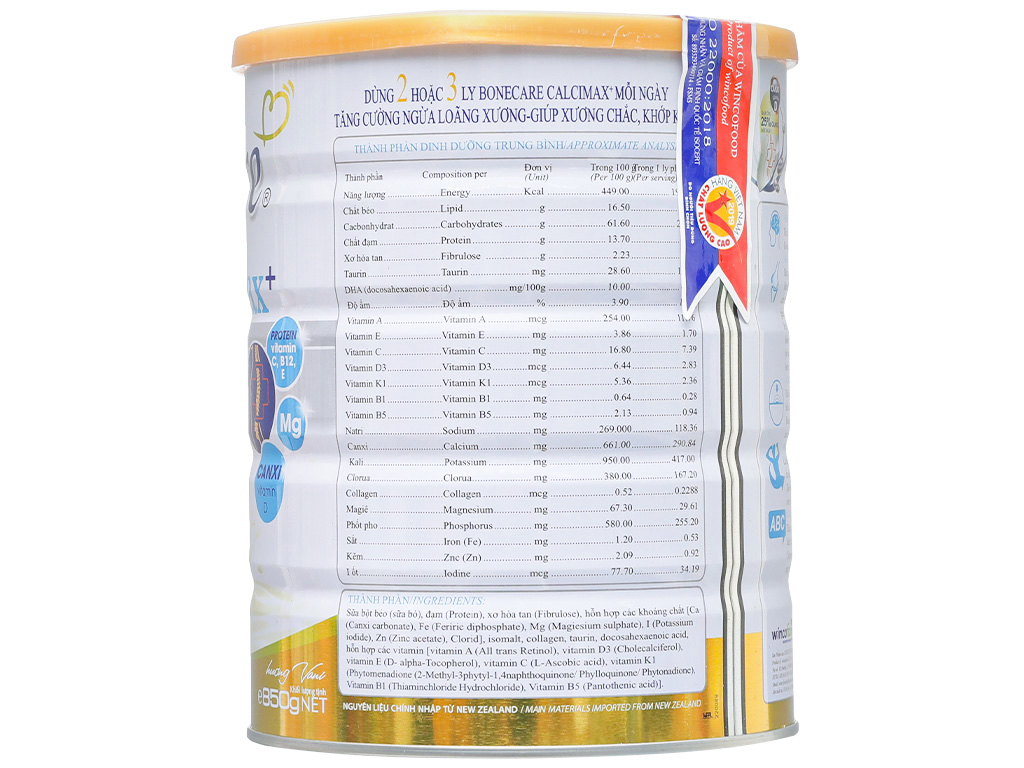Túi 2 lon Sữa bột Wincofood Bonecare Calcimax+ (850g/lon)