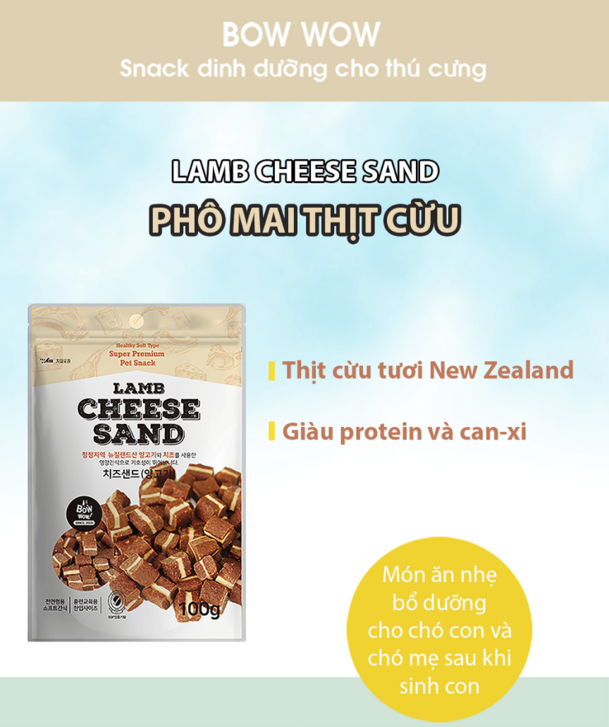 [HCM] BÁNH THƯỞNG PHÔ MAI THỊT CỪU LAMB CHEESE SAND BOWWOW 100GR