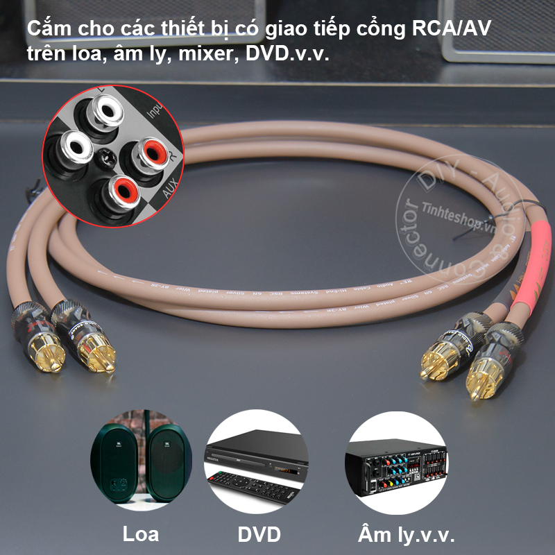 Dây AV 2 đầu lõi đồng 6N mạ bạc DIY 0.2 đến 5 mét - Cặp cáp RCA