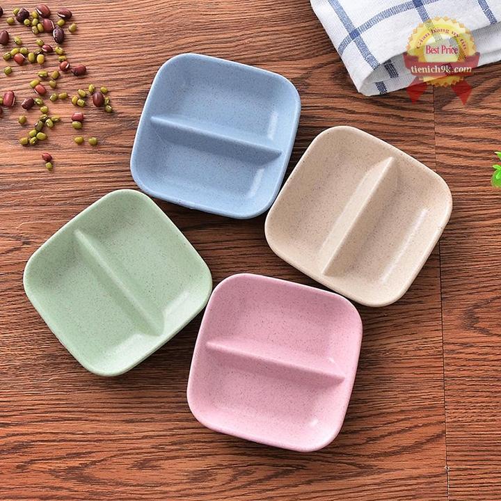 Combo 2 Đĩa đựng gia vị 2 ngăn bằng lúa mạch (bát nước chấm)