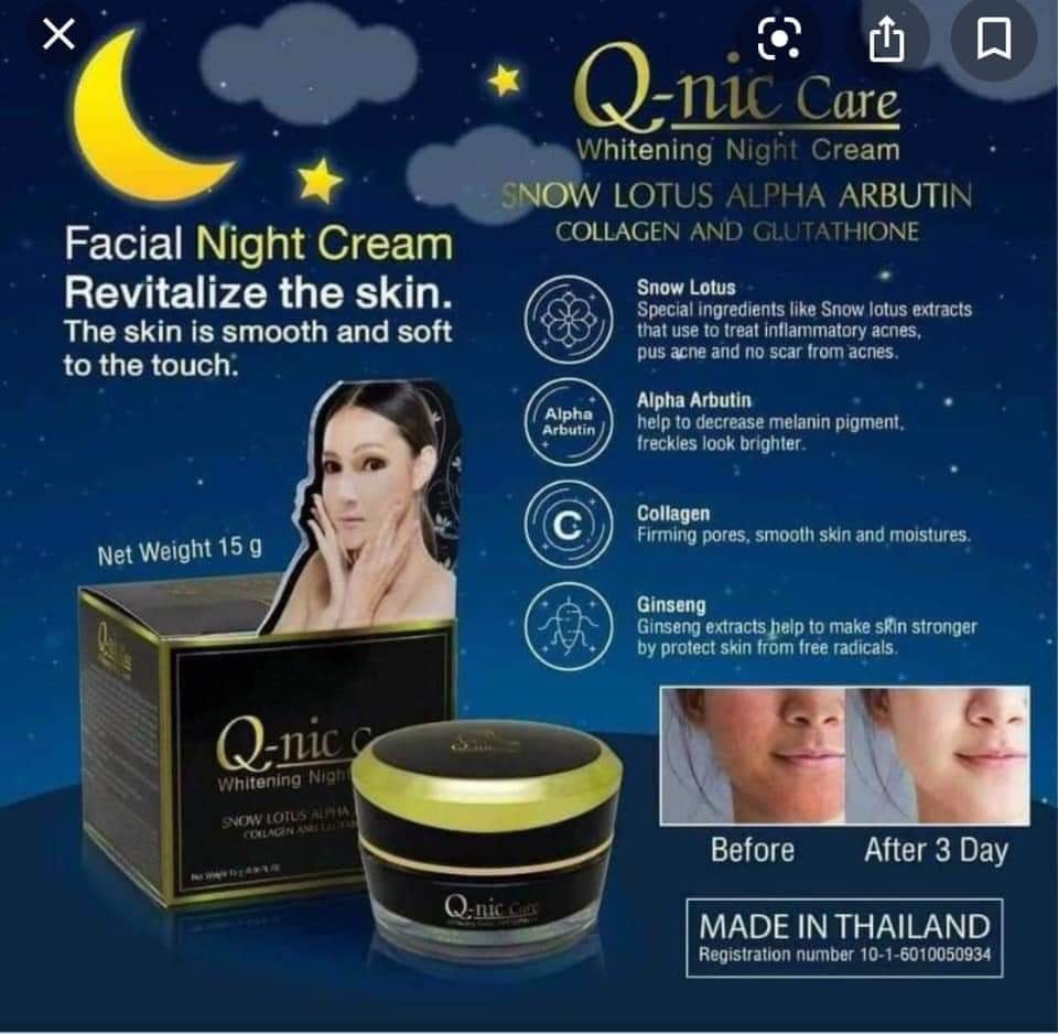 (ĐÊM) 01 Hủ Kem Dưỡng Ban Đêm (Trắng & Ngừa Mụn Nám) Q-nic Care Whitening Night Cream Thái Lan 15gram