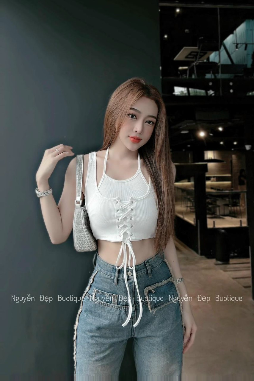 [Mới] Sét Áo Yếm Croptop Xỏ Chéo Dây Cổ Yếm
