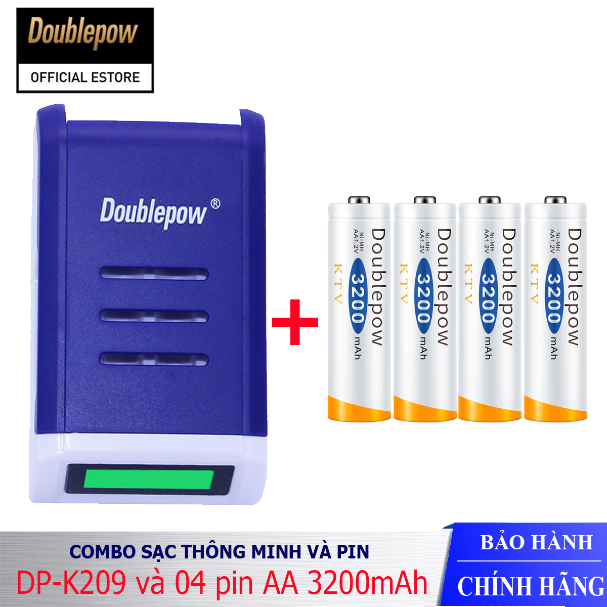 Sạc pin AA tự ngắt thông minh kèm 04 viên pin AA 3200mAh Doublepow