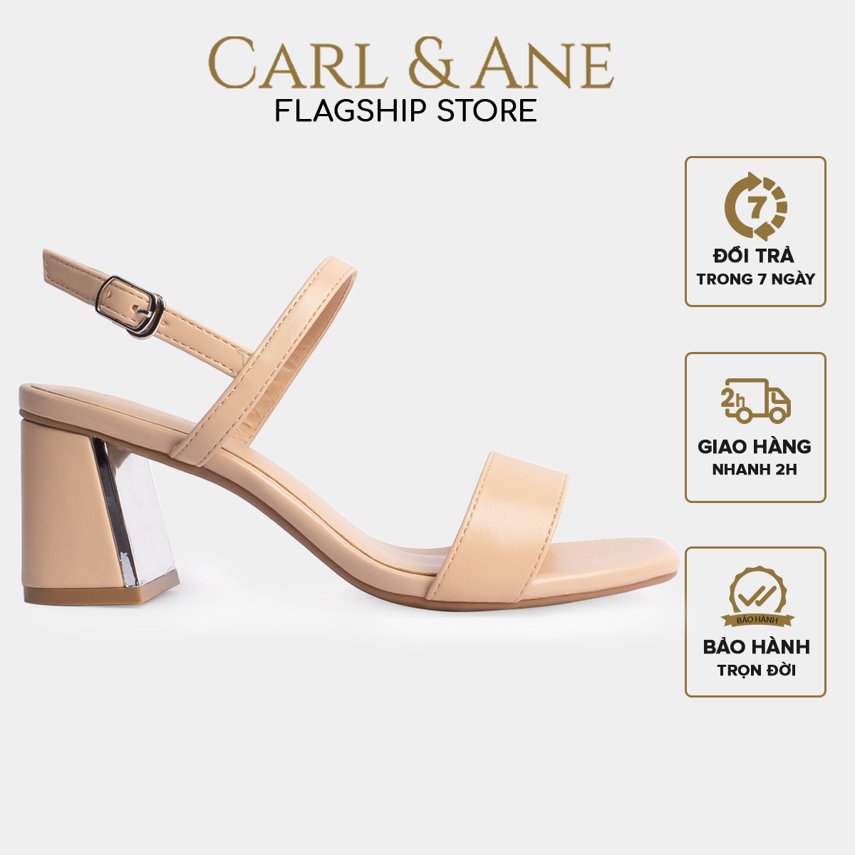 Carl & Ane - Giày sandal thời trang nữ mũi vuông phối quai ngang kiểu dáng đơn giản cao 7cm màu hồng nhạt _ CS005