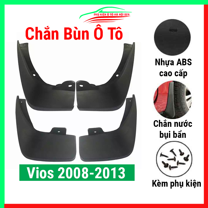Bộ 4 tấm chắn bùn ô tô Vios 2008-2013 nhựa cao cấp, ốp chắn bùn xe hơi có kèm ốc gắn theo