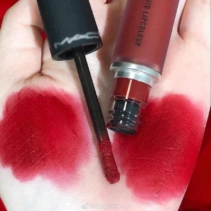 [Genuine] Cream Lipstick Mac powder kiss liquid color 975 Ruby boo-Red Ruby heated