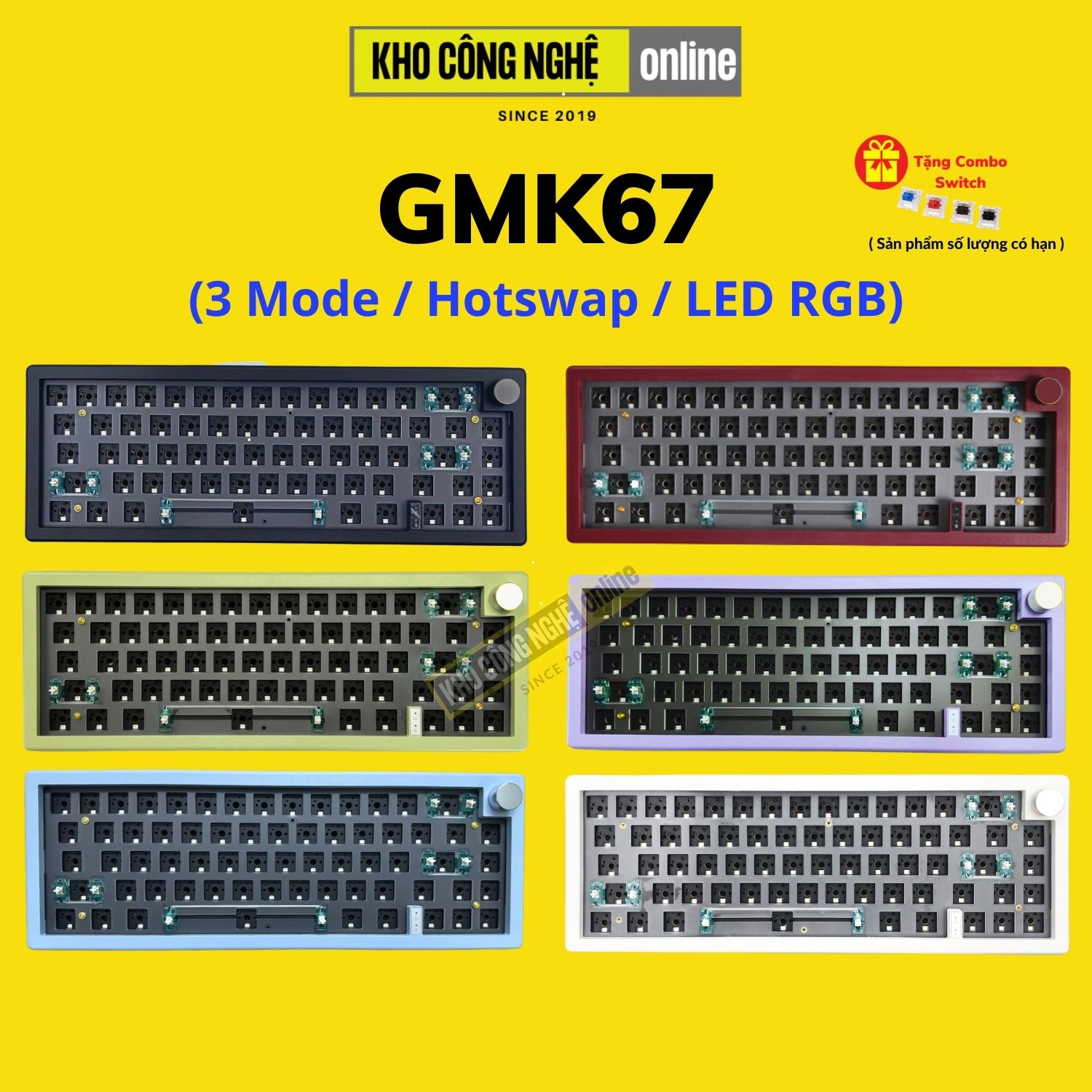 Kit GMK67 - Kit bàn phím cơ không dây GMK67 Mạch Xuôi / Gasket Mount (Bluetooth 5.0 / Wireless 2.4Ghz / Hotswap / Led RGB)