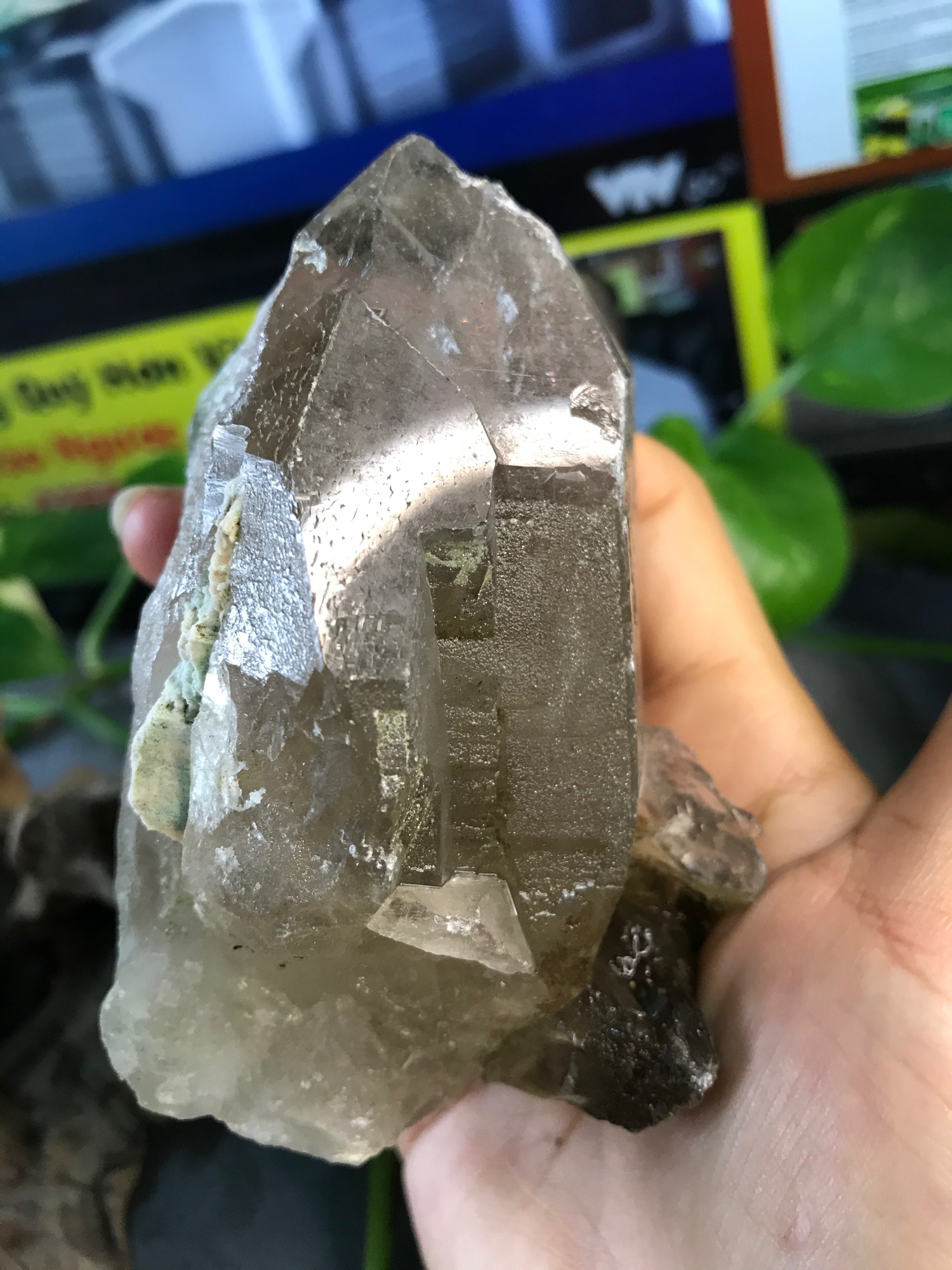 Đá Thạch Anh khói hình lăng trụ đế gỗ MS55