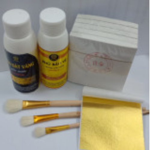 Combo 500 lá vàng kèm đủ keo và phụ kiện dùng cho dát vàng hoa quả, thạch cao, giấy, đồ da