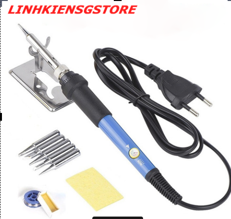 Combo 6 món mỏ hàn chỉnh nhiệt 60w 5 mũi hàn, nhựa thông, chì hàn, gác mỏ hàn, bọt biển