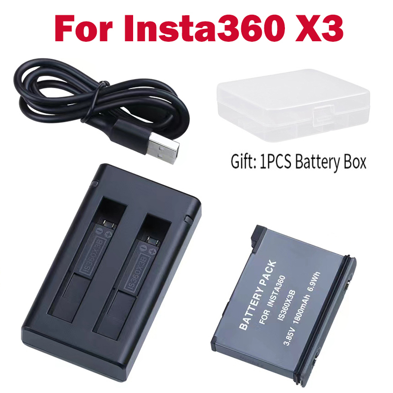 Pin insta360 x3 bộ sạc kép usb pin lithium có thể sạc lại pin 1800mah cho insta360 one x3 phụ kiện máy ảnh