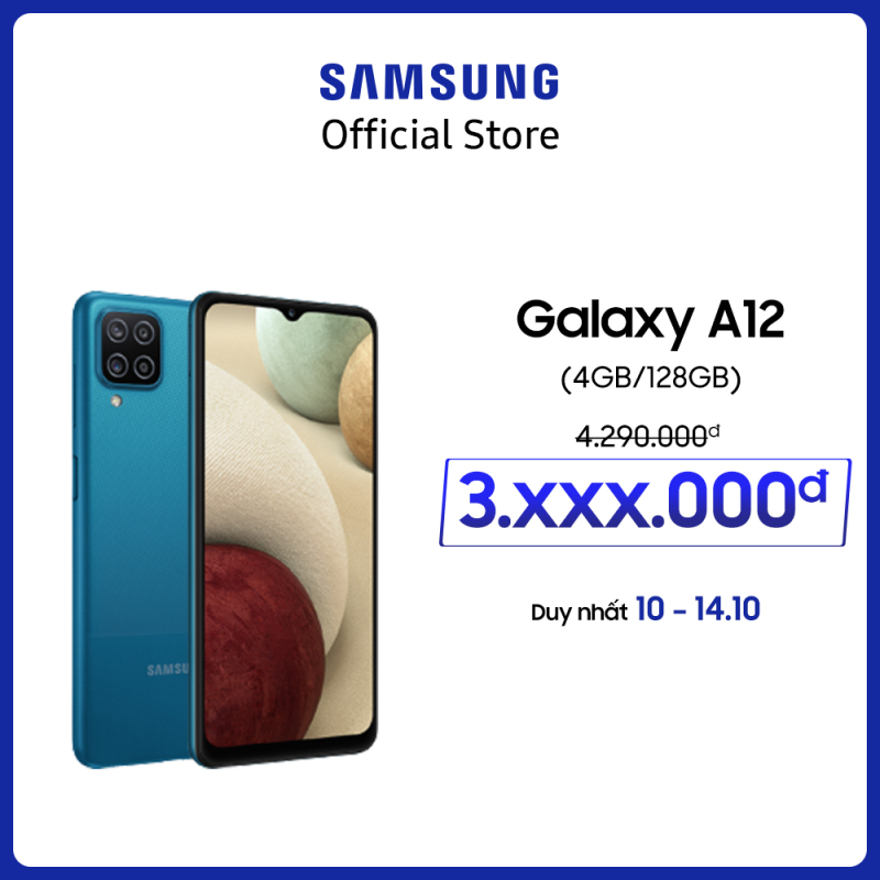 Điện thoại Samsung Galaxy A12 (4GB/128GB) - Cụm 4 camera 48MP - Pin trâu 5.000mAH - Sạc nhanh 15W - Miễn phí vận chuyển - Trả góp 0% - Bảo hành chính hãng 12 tháng
