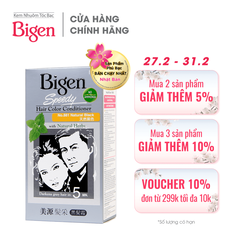 Thuốc nhuộm dưỡng tóc phủ bạc thảo dược Bigen Conditioner Thương hiệu Nhật Bản 80ml dạng kem - Đen Tự Nhiên 881 nhập khẩu