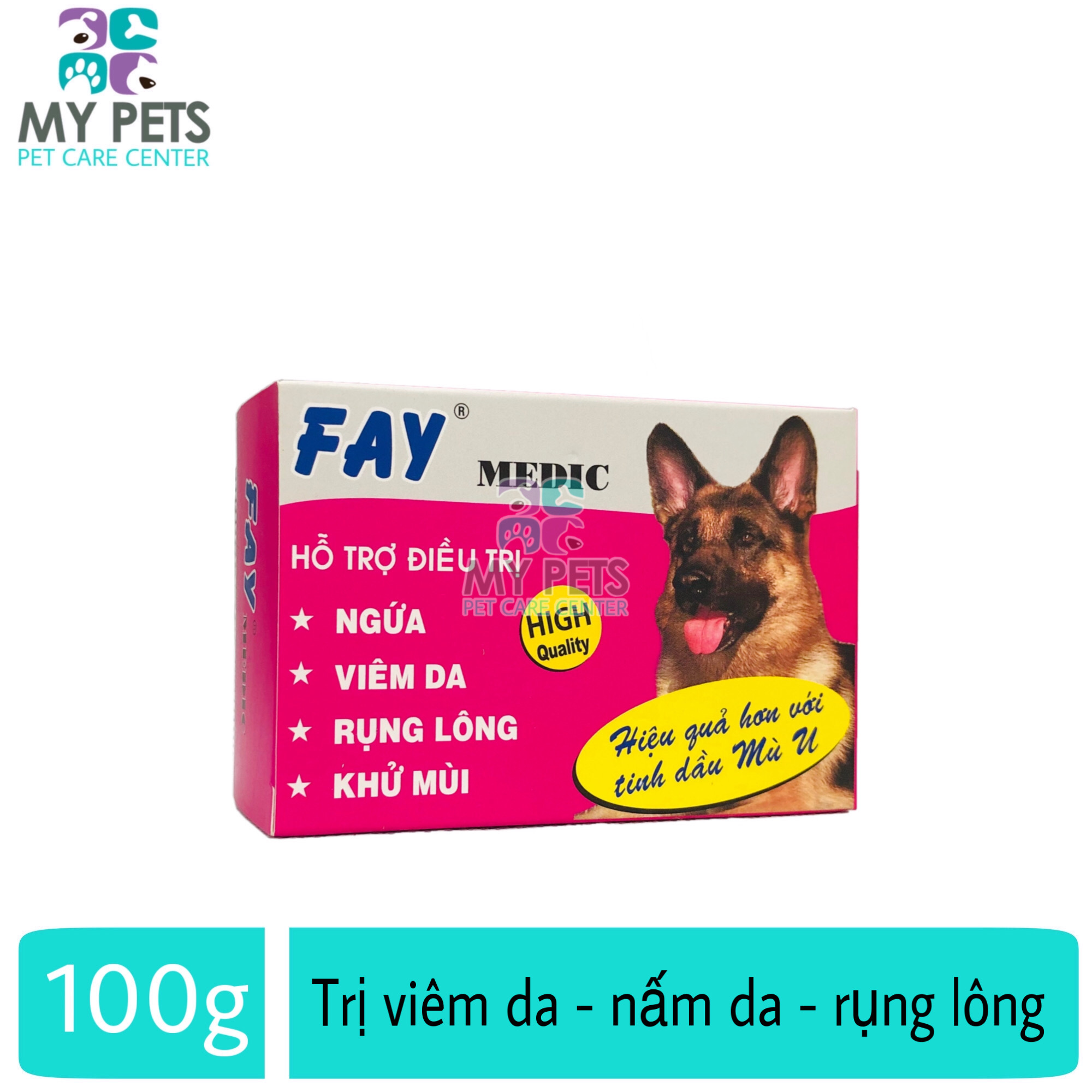 Xà phòng tắm trị nấm da, rụng lông, ve ghẻ chó mèo - Fay Medic 100g