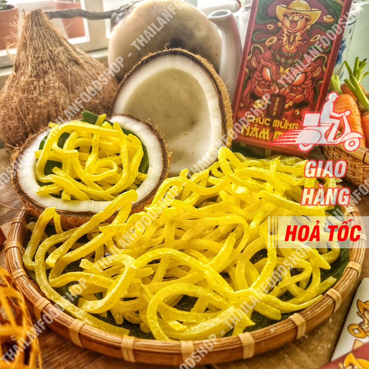 Mứt dừa non thanh điệp sợi đũa vị sầu riêng - lon 450gr