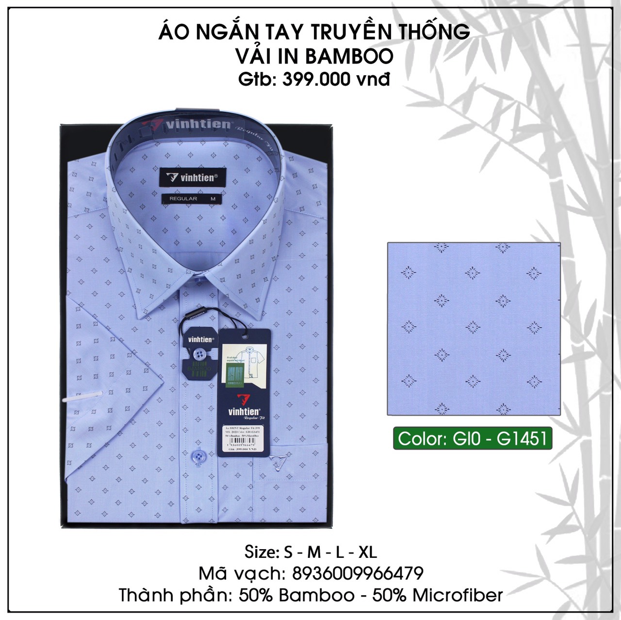 Áo Sơ Mi Nam Bamboo Ngắn Tay Dáng Regular Vĩnh Tiến G1451