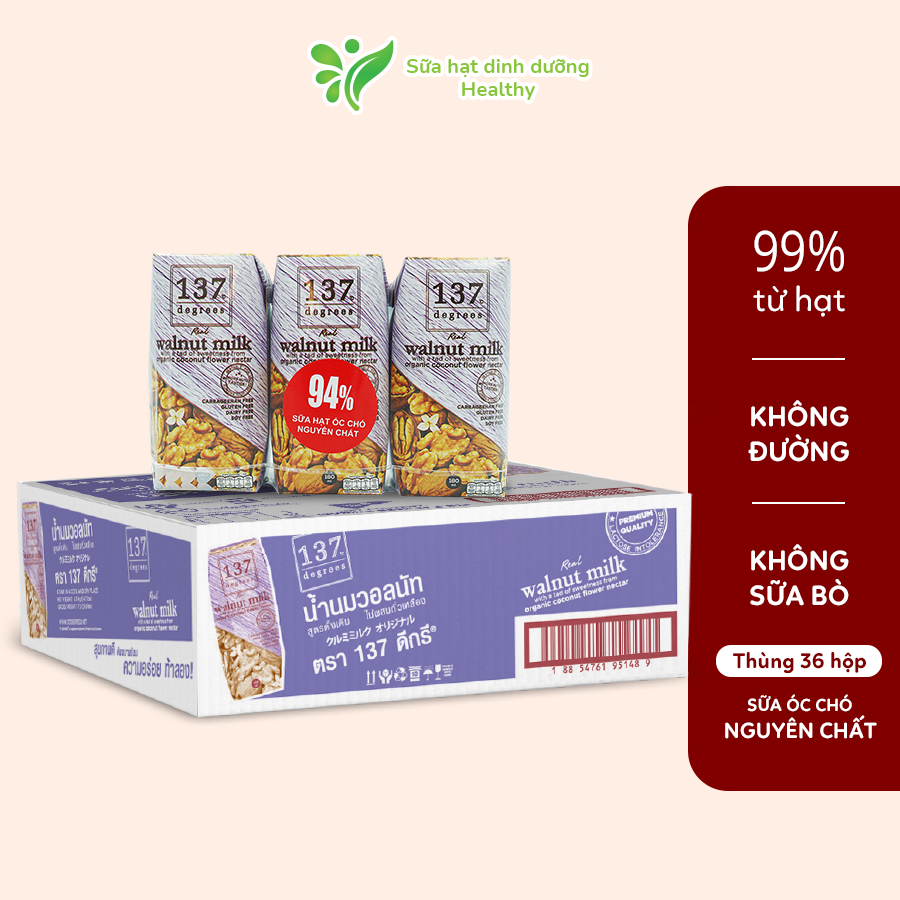 Thùng Sữa Hạt Óc Chó Nguyên Chất 137 Degrees Thái Lan (180ML x 36 Hộp)