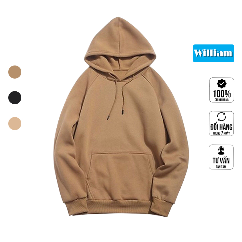 Áo hoodie trơn nam nữ có nón 2 lớp, form rộng, chất nỉ bông lót lông giữ ấm tốt William - DS39