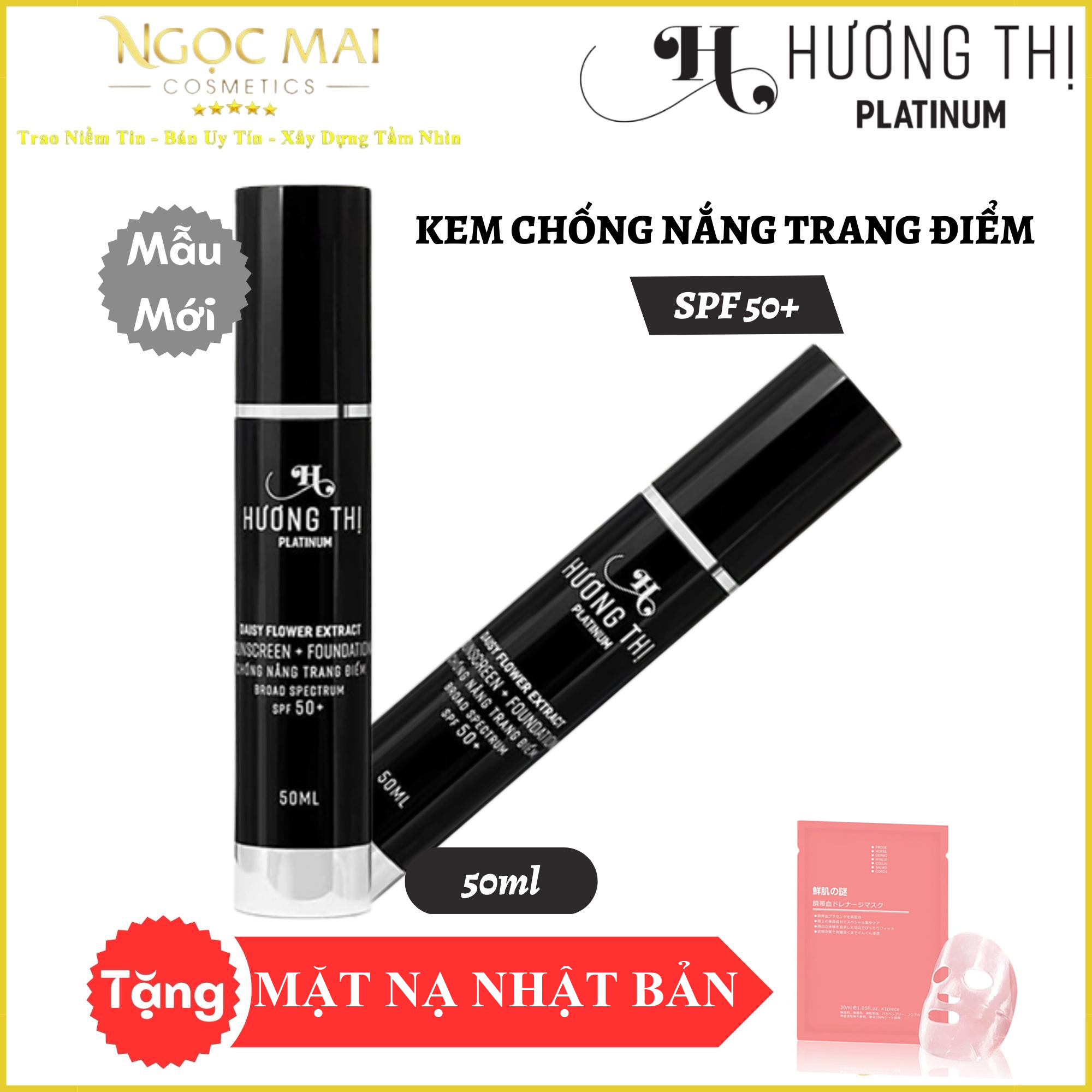 Kem chống nắng trang điểm Hương Thị 2 in 1 Sunscreen Foundation SPF50+ Hương Thị Platinum + Quà tặng