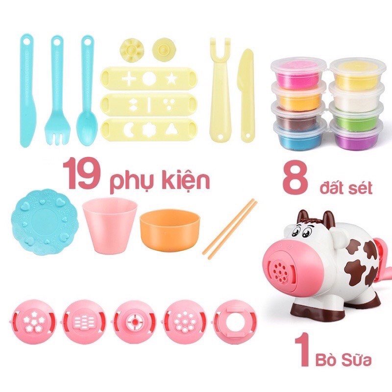 Bộ Đất Nặn Bò Sữa An Toàn cho Bé, Set Đất Nặn làm từ bột mỳ