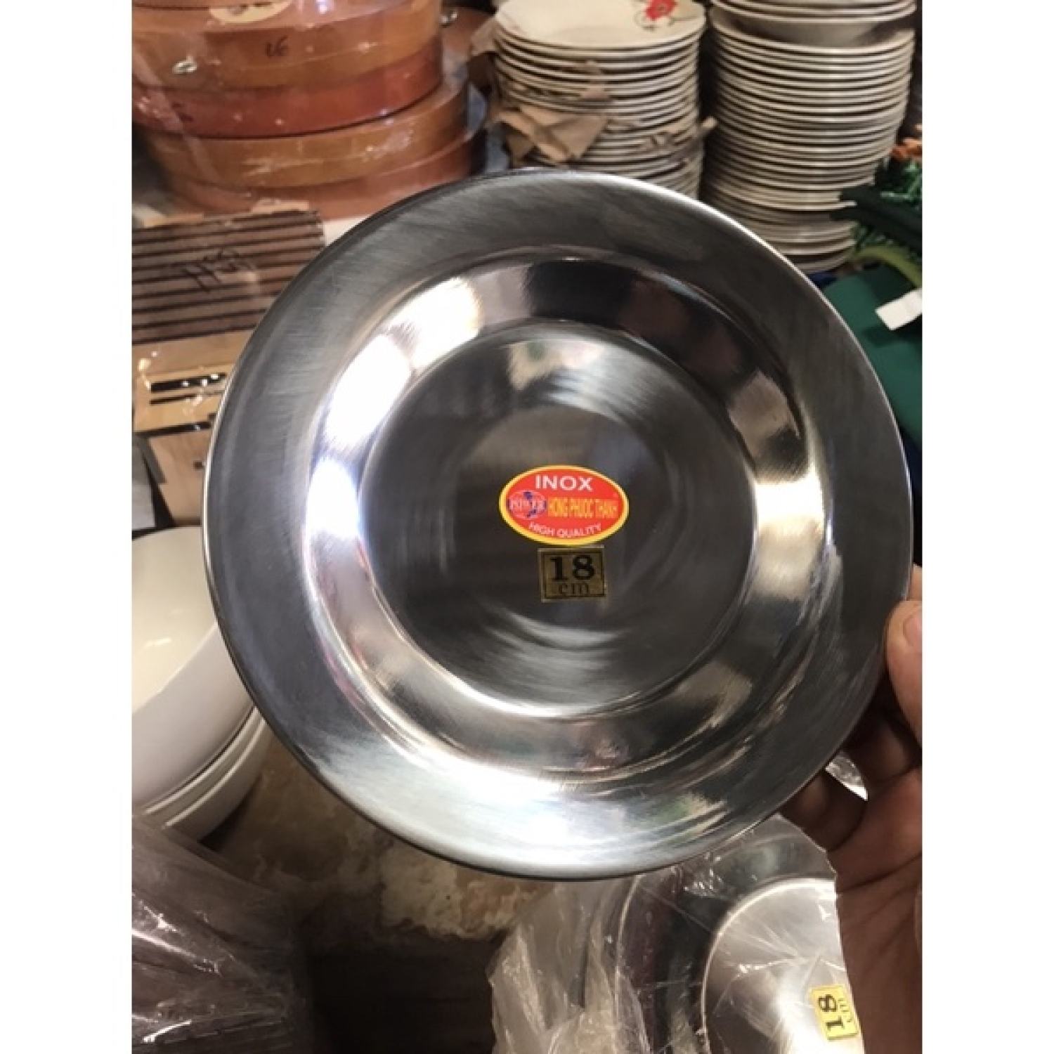 Đĩa cơm dĩa inox 18cm x 1.5cm hàng tốt