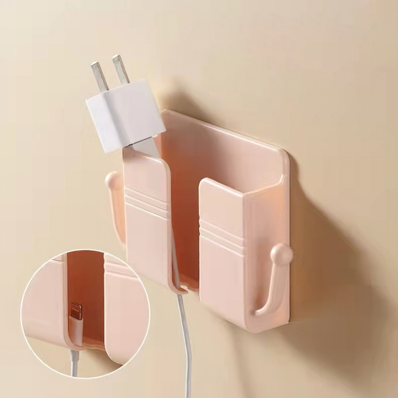 Giá Đỡ Dán Tường Để Sạc Điện Thoại, Remote, Ổ Cắm/ Kệ Đựng Kèm 2 Móc Treo Đồ-HAUSE
