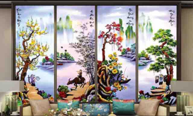 [HCM]Tranh thêu chữ thập tứ quý kt 146x100 cm