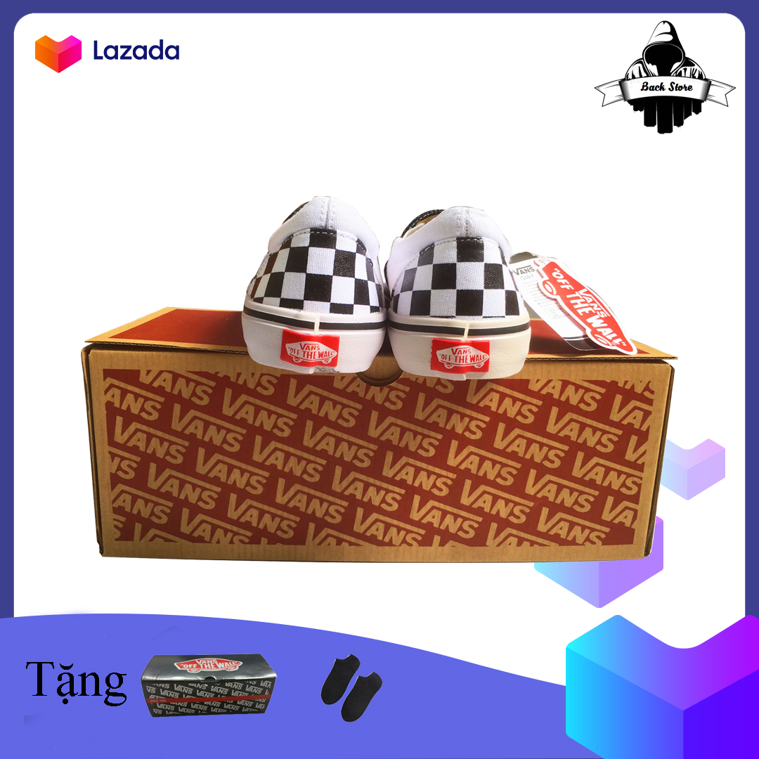 [HCM][ Tặng Box + Vớ ] Giày lười thời trang nam nữ Vans-Slip-On-Chekerboard