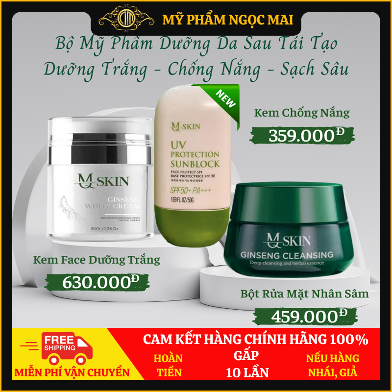 Bộ Mỹ Phẩm Dưỡng Da Sau Tái Tạo Kem Face + Kem Chống Nắng + Bột Rửa Mặt MQ Skin Chính Hãng Dưỡng Trắng Chống Nắng Sạch Sâu